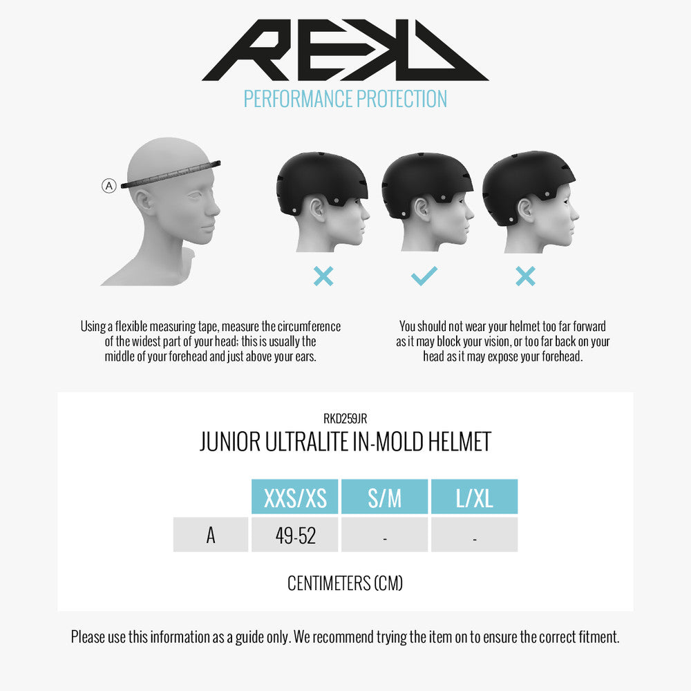 REKD Junior Ultralite In-Mold Helmet size guide