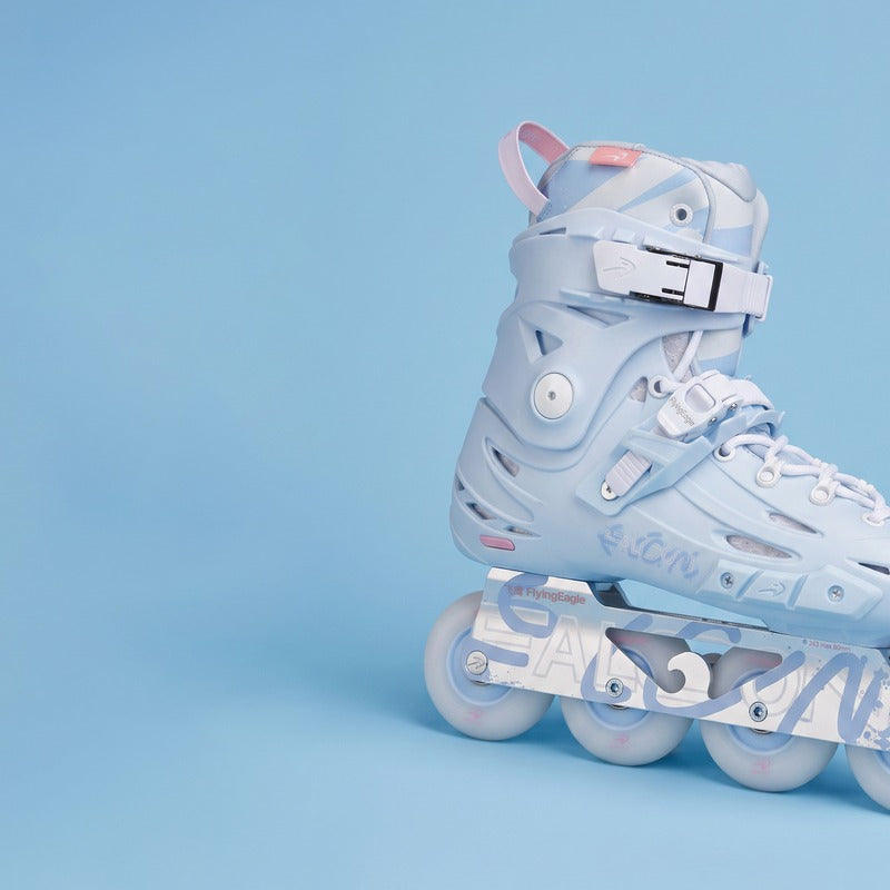 Flying Eagle F5 Falcon Ice Blue Skates - side view on blue